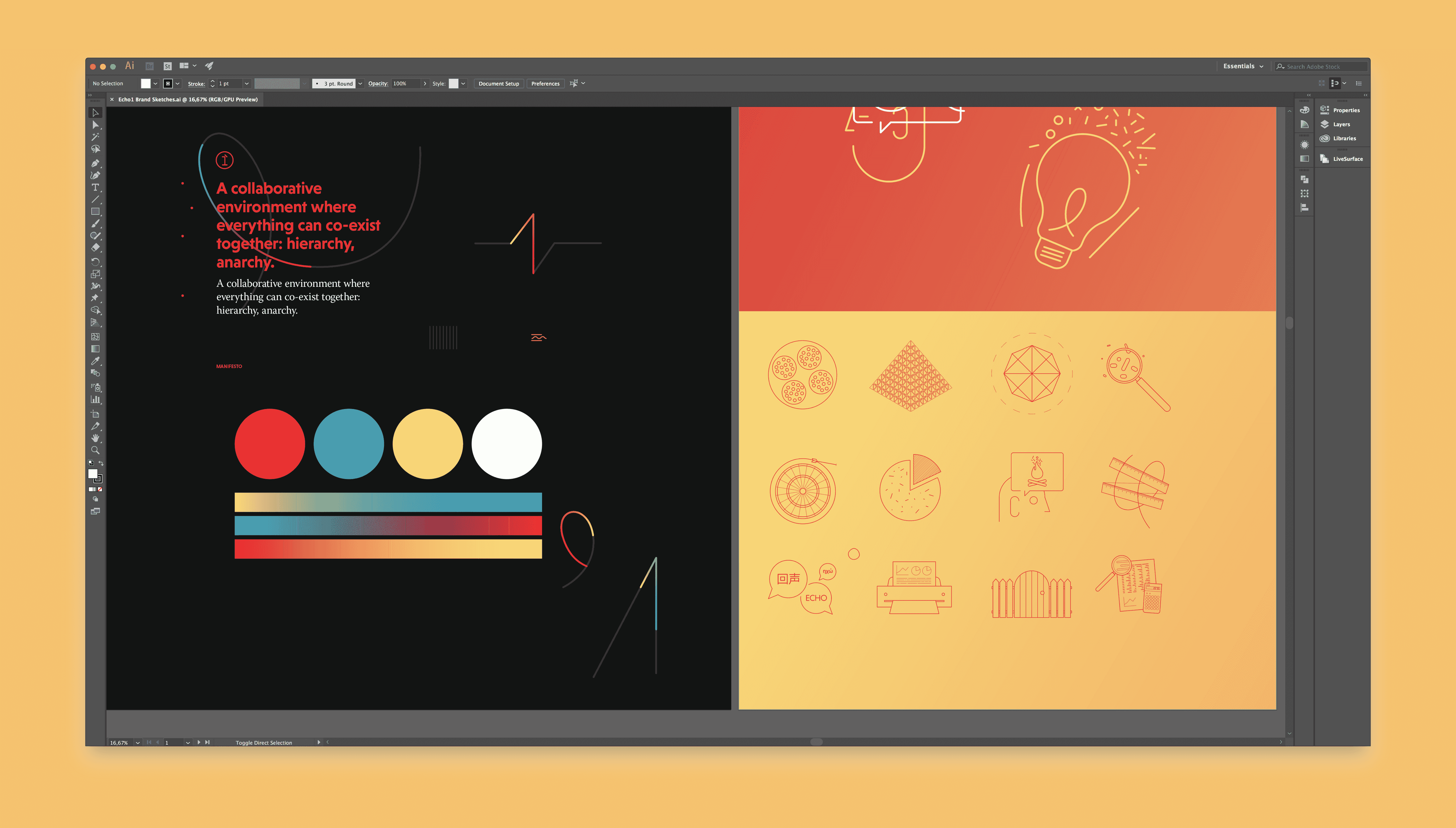 Screenshot of the early brand sketches on Adobe Illustrator