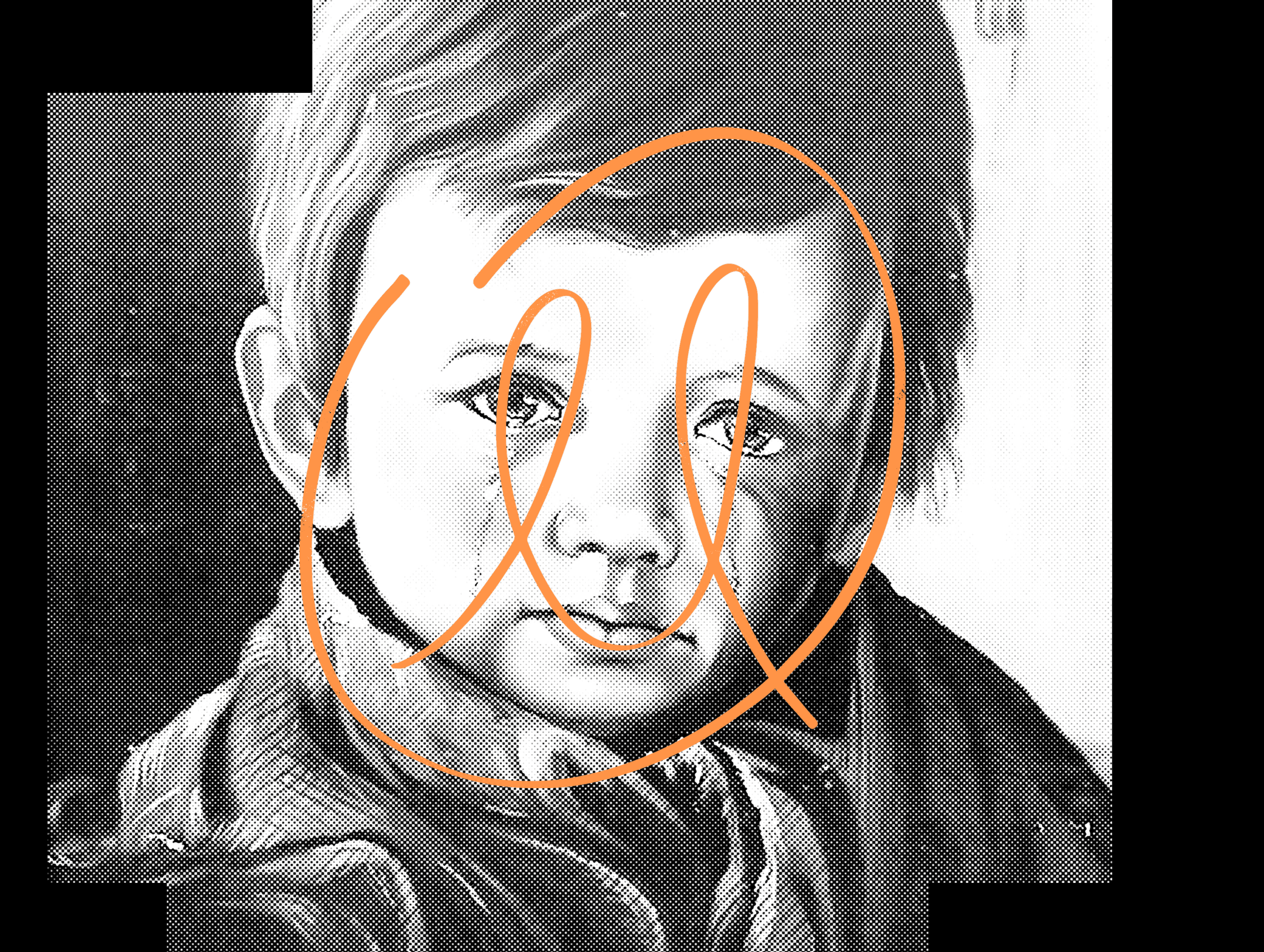 Logo superimposed over a reproduction of The Crying Boy, an artwork by Italian painter Giovanni Bragolin