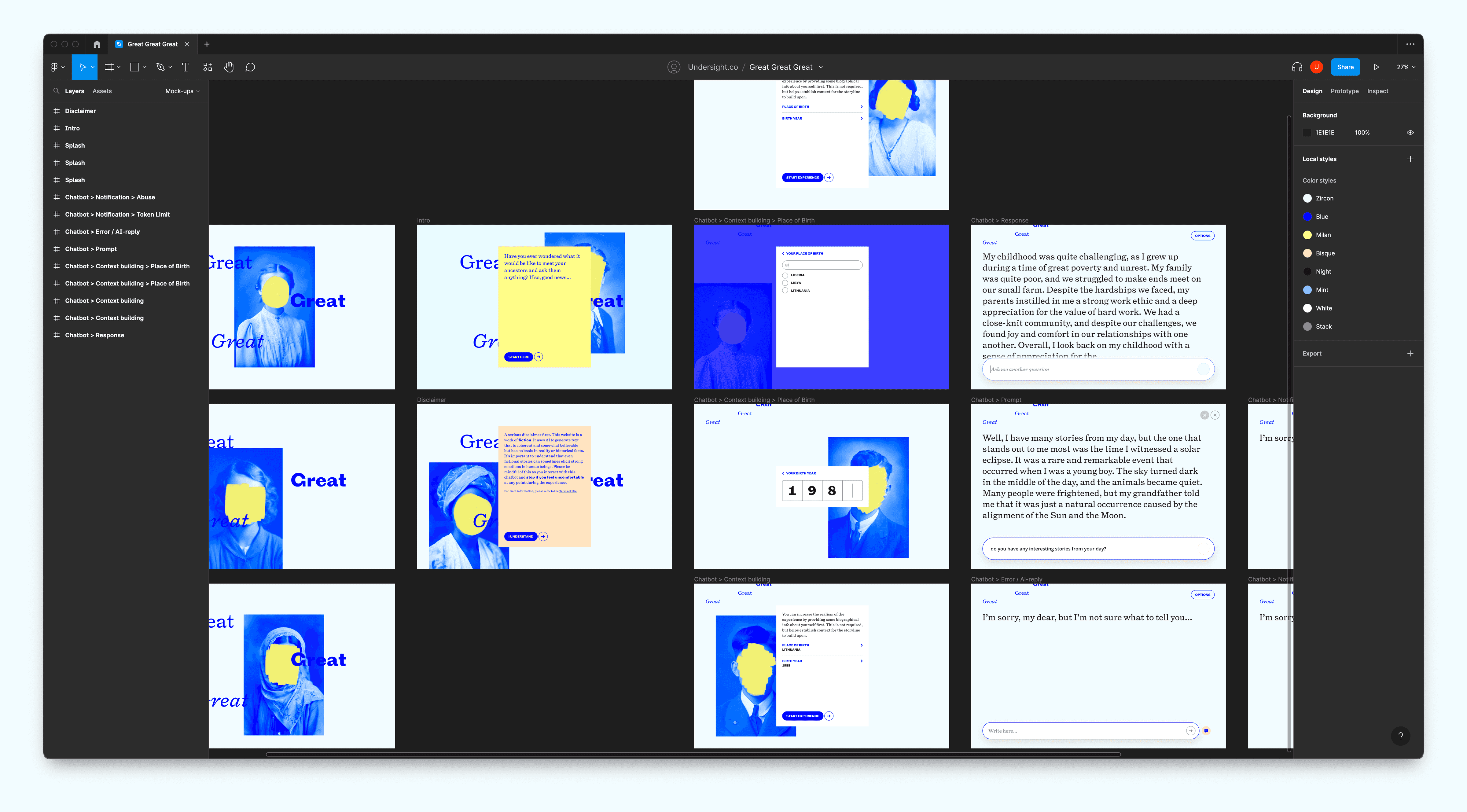 Screenshot of Figma displaying early mock-ups